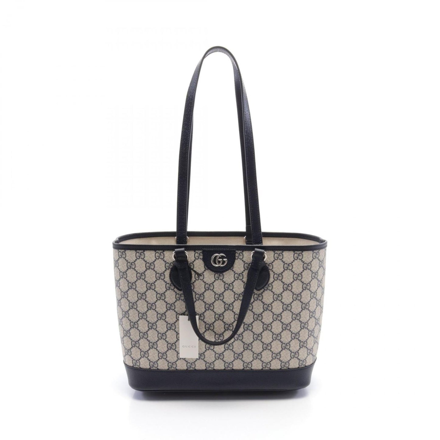 Gucci Beige Navy Pvc Coated Canvas Leather Tote Bag