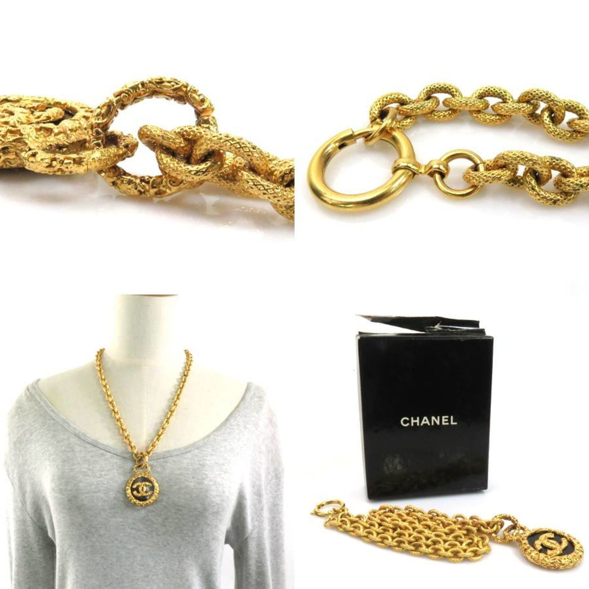 Chanel necklace here mark vintage gold x black metal material CHANEL ladies