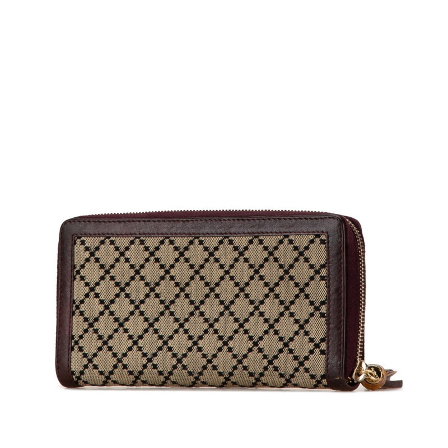 Gucci Bamboo Beige Brown Leather Canvas Wallet (Bi-Fold)