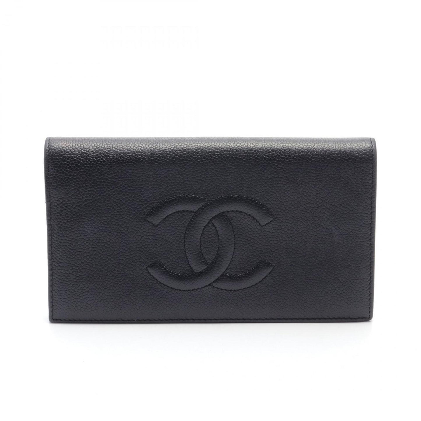 CHANEL Coco Mark Bi-fold Long Wallet Caviar Skin Women's Black