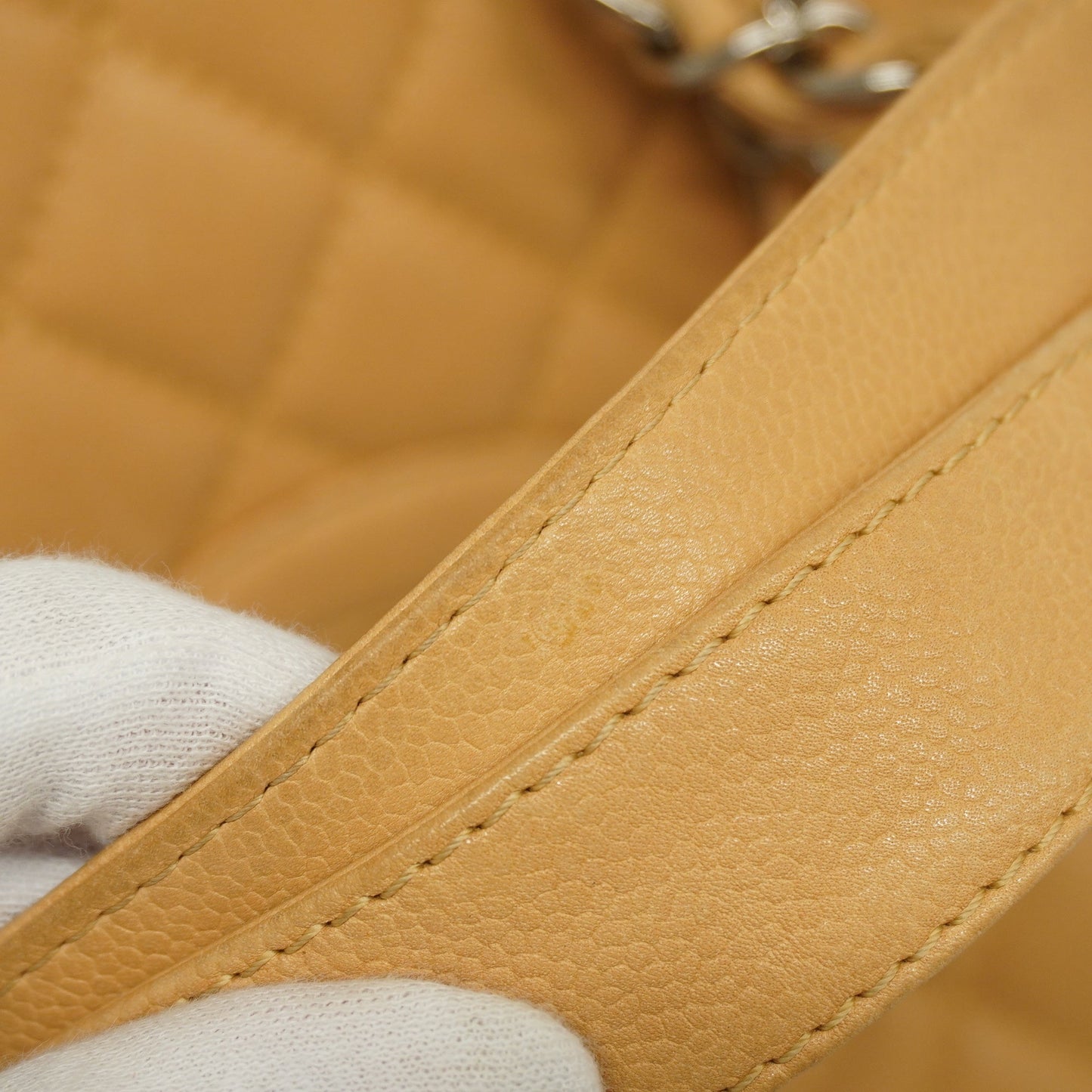 Chanel[3ca0361]   Tote Bag Matelasse Chain Shoulder Caviar Skin Beige Silver metal