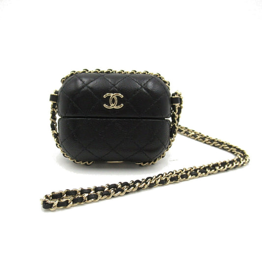 CHANEL Airpods Case Shoulder Bag Lambskin (Sheepskin) Women's Black AP2207
