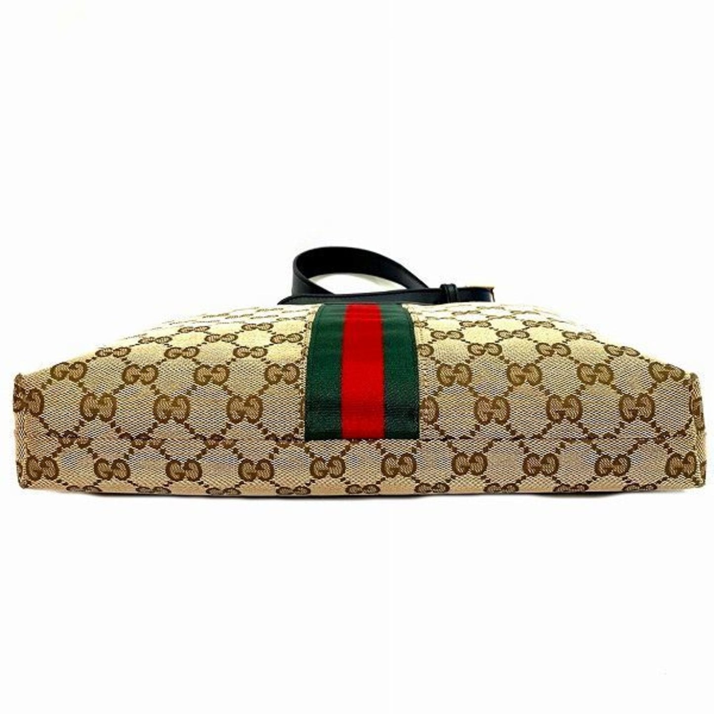 Gucci Beige Black Gg Canvas Leather Shoulder Bag
