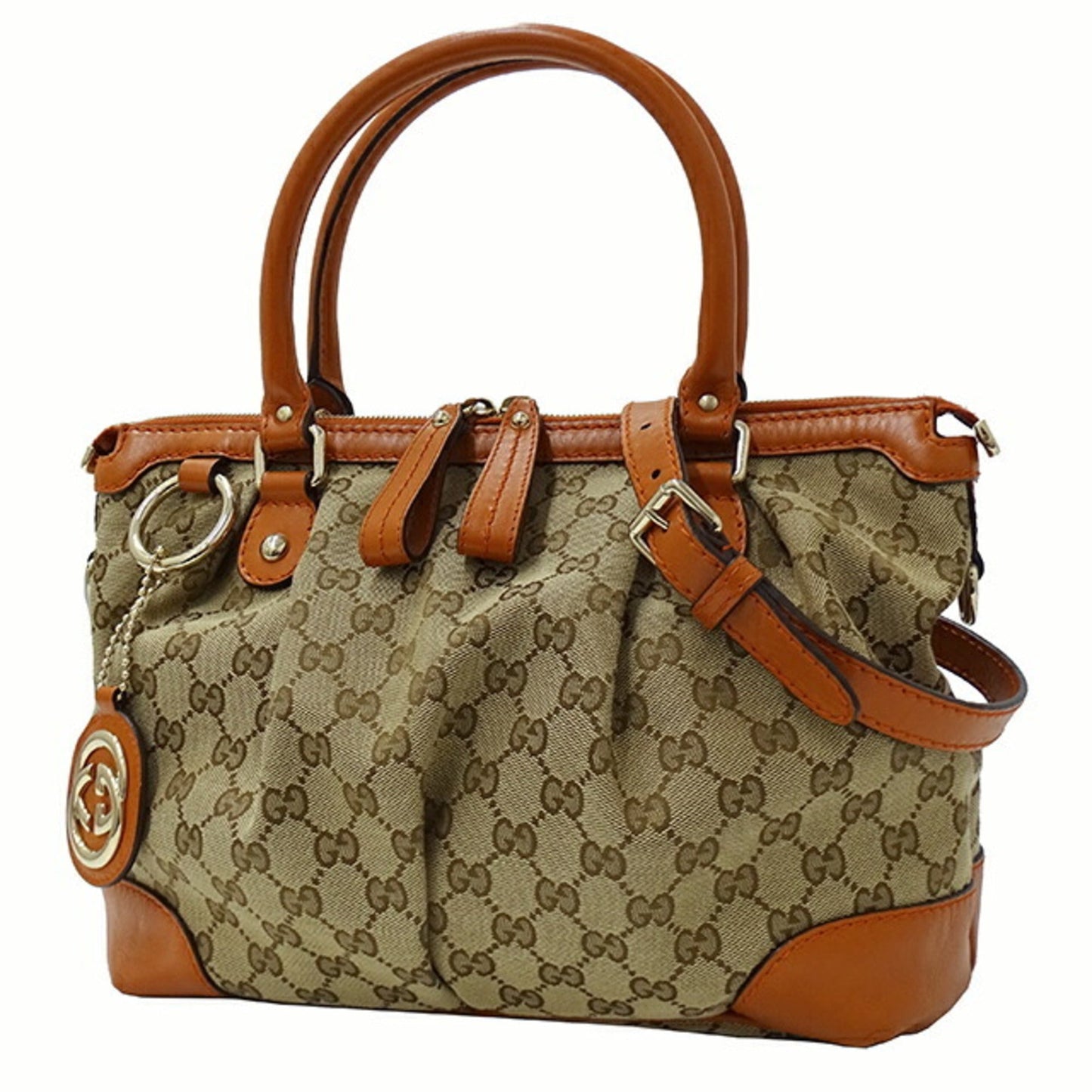 Gucci Beige Brown Orange Gg Canvas Leather Handbag Shoulder Bag