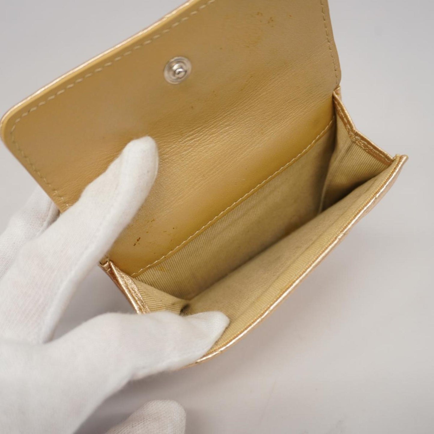 Chanel Tri-fold Wallet Matelasse Lambskin Champagne Gold Women's