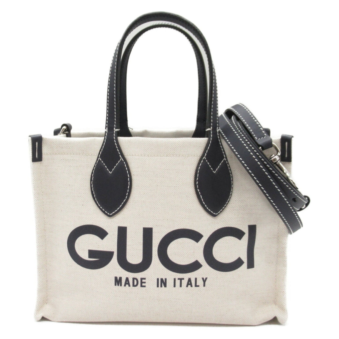 Gucci Navy Canvas Leather Tote Bag