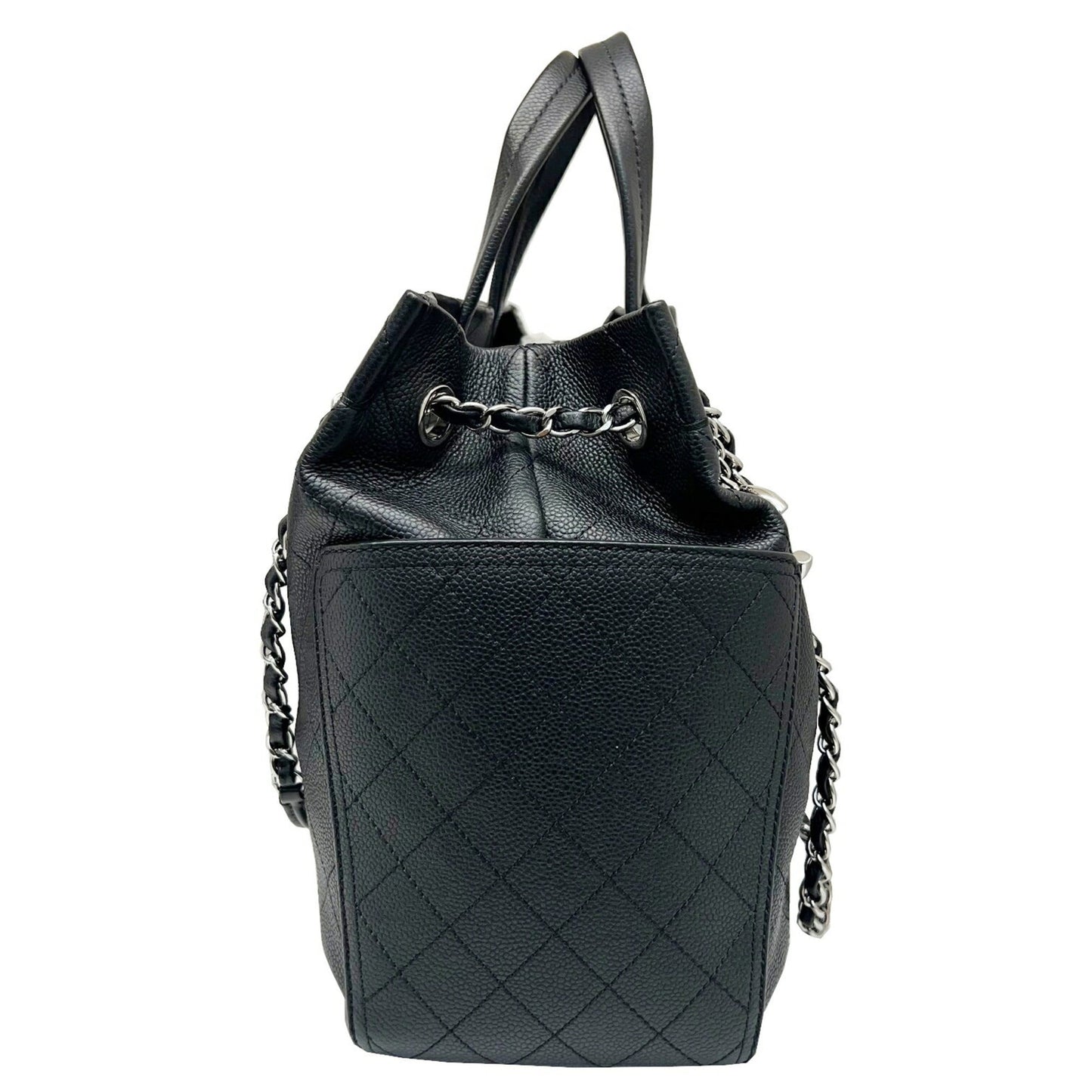 Chanel Wild Stitch Shoulder HandBag Chain Tote Caviar Skin Black No. 19 Women's