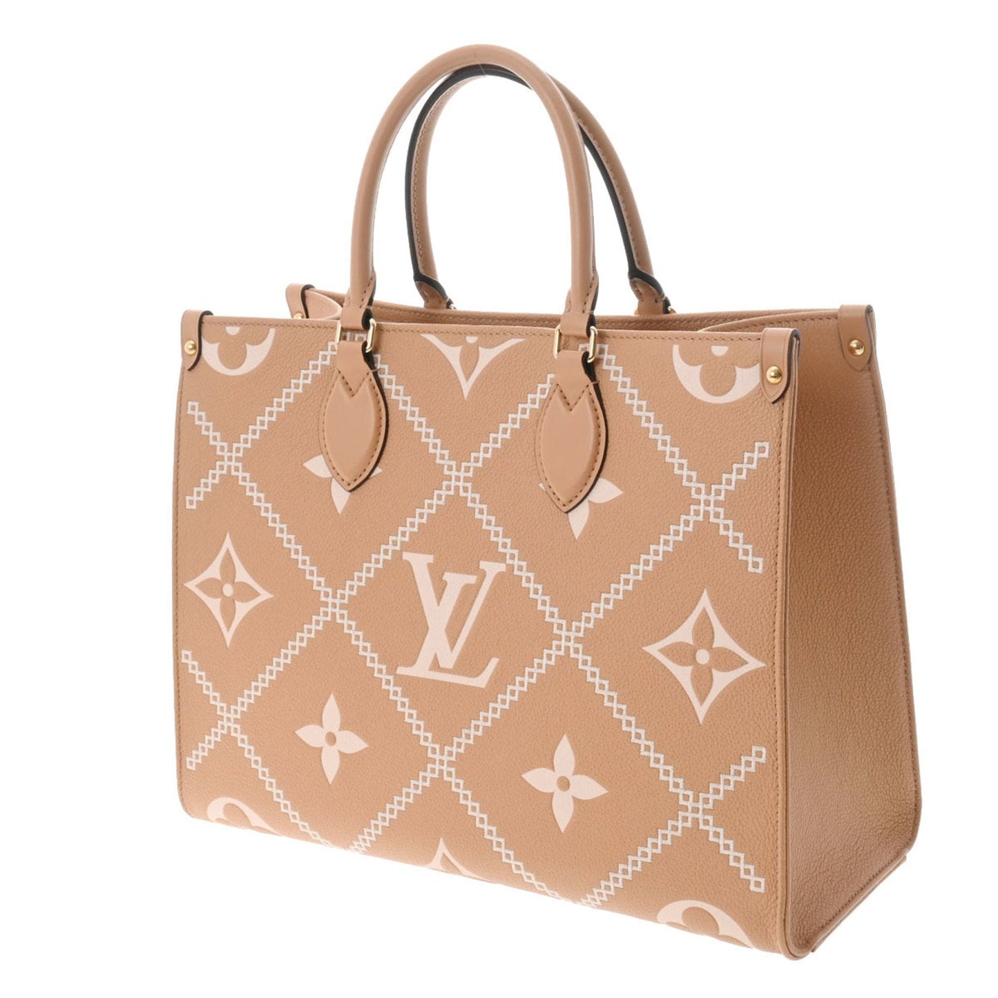 LOUIS VUITTON Monogram Empreinte Broderie On the Go MM Beige M46015 Women's Leather Bag