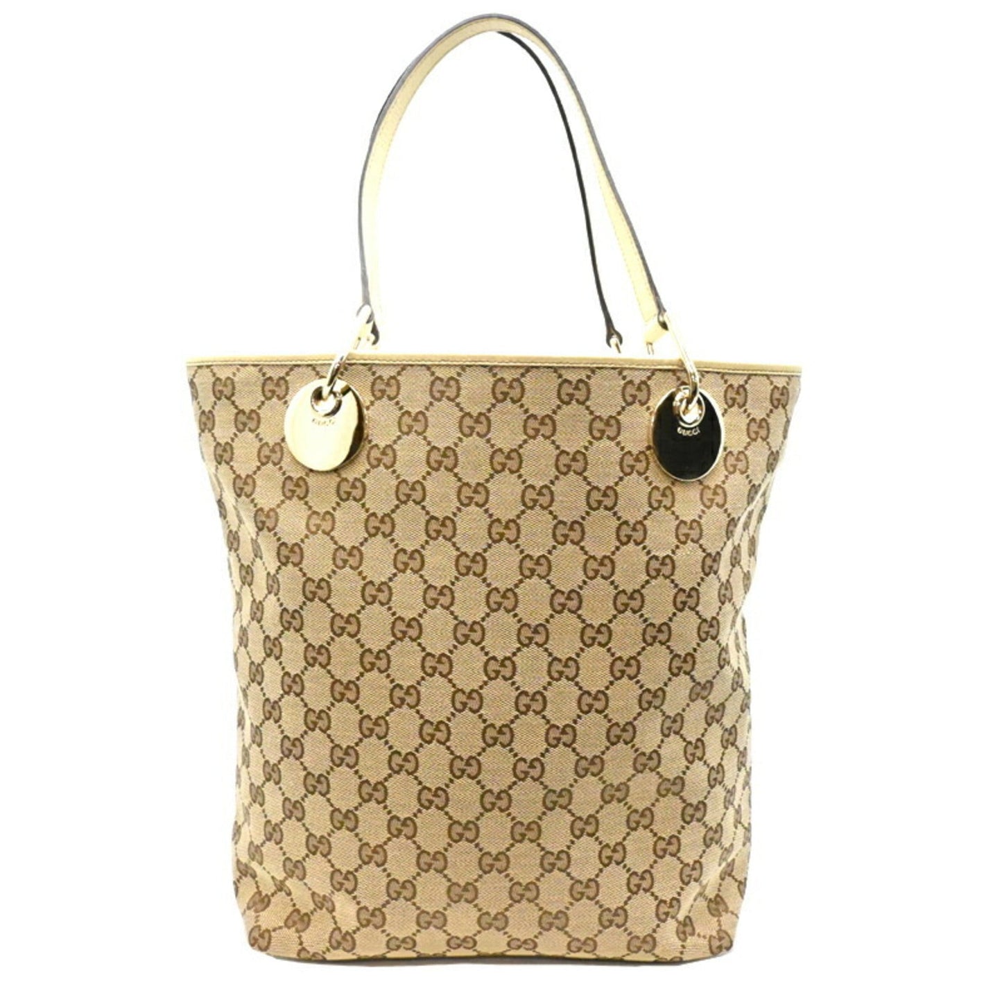 Gucci Beige White Gg Canvas Leather Tote Bag