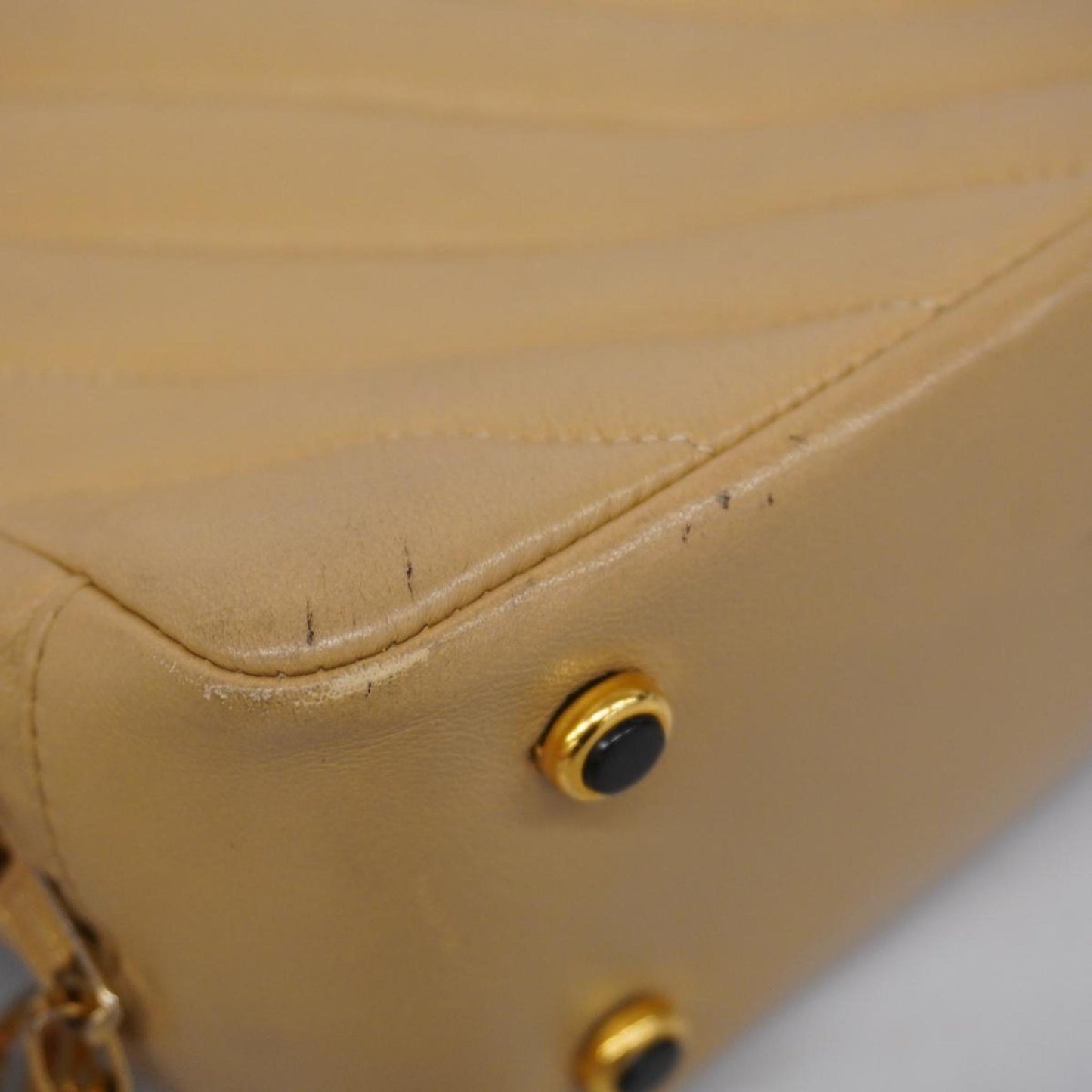 Chanel Shoulder Bag V Stitch Lambskin Beige Women's