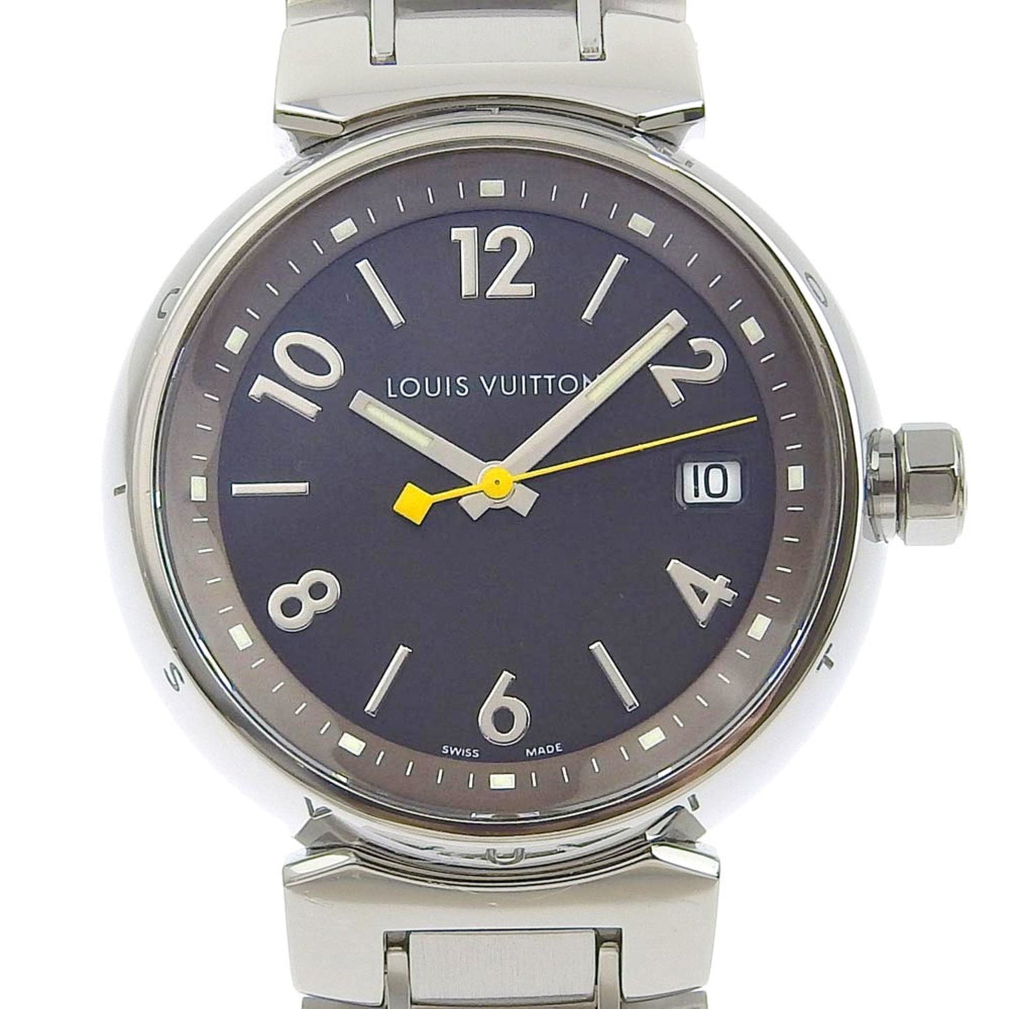 LOUIS VUITTON Tambour Watch Q1311 Stainless Steel Silver Quartz Analog Display Women's Brown Dial