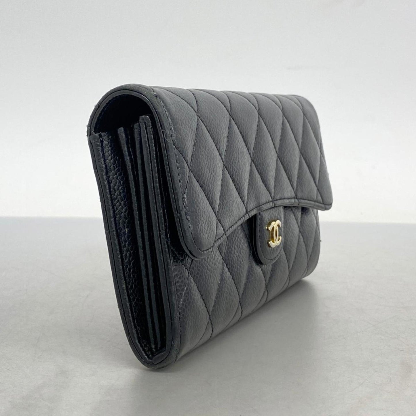 Chanel Long Wallet Matelasse Caviar Skin Black Women's