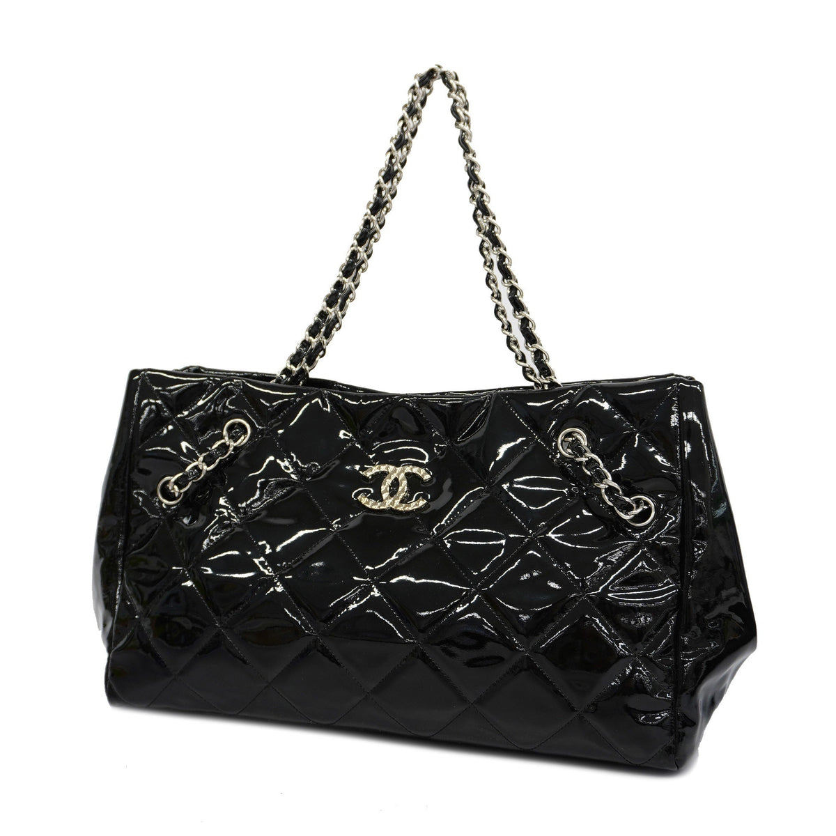 ChanelAuth  Matelasse Chain Shoulder Bag Women's Patent Leather Black
