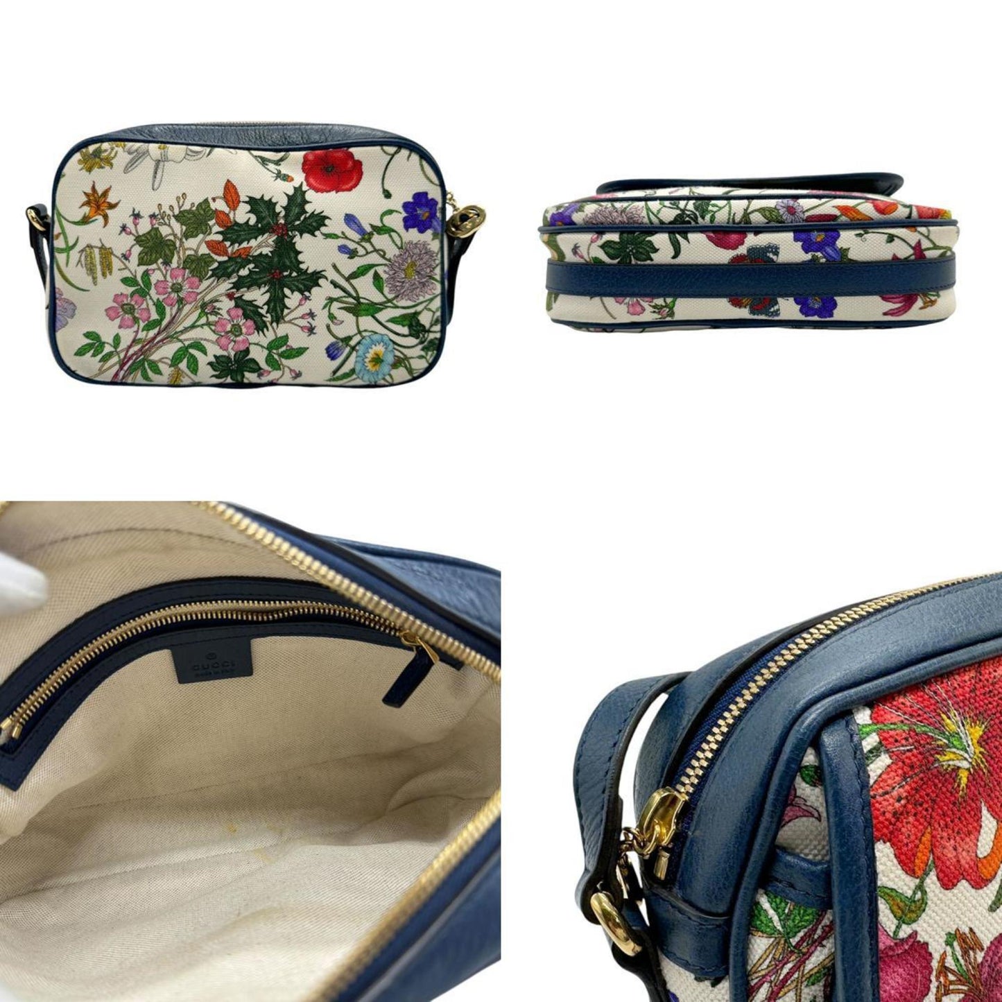 Gucci Multi-Color Navy Canvas Leather Shoulder Bag