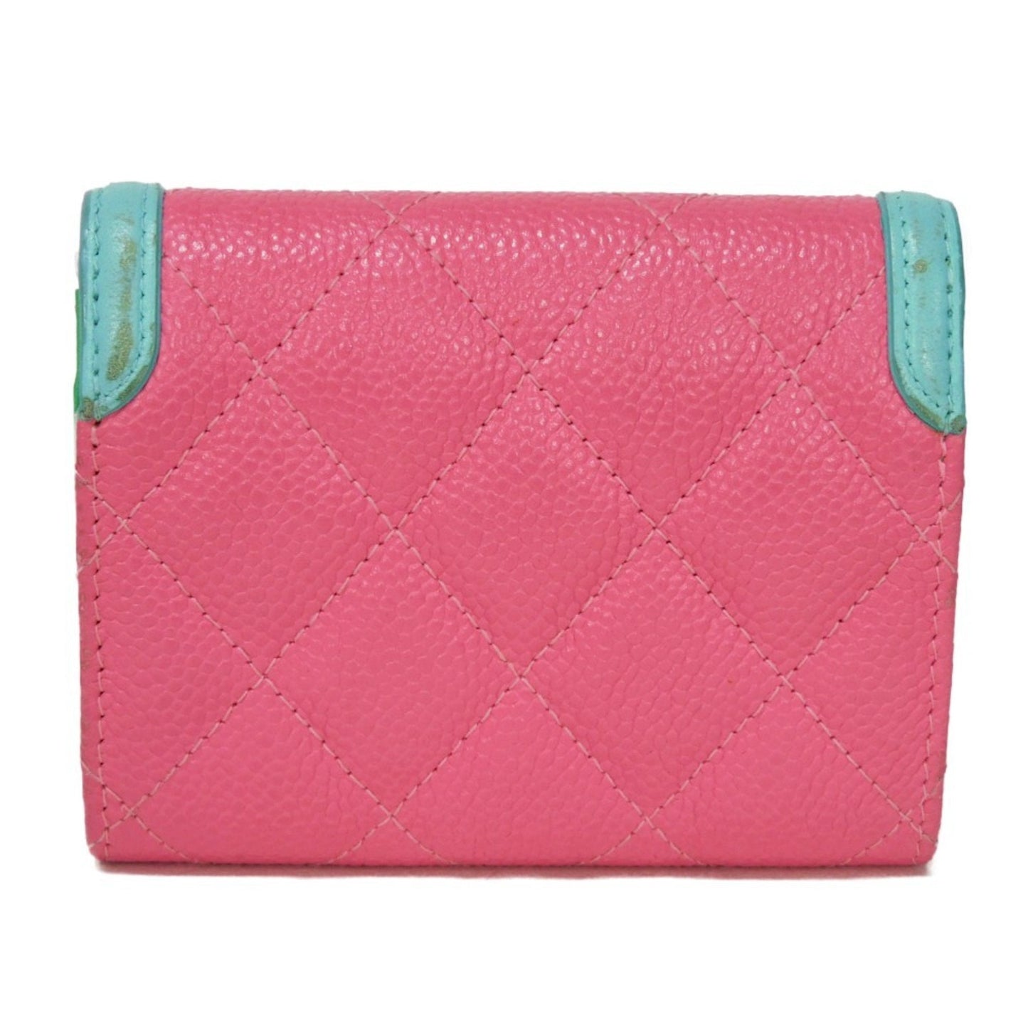 CHANEL Card Case CC Filigree Holder Caviar Skin Pink Pastel Blue Green Compact Wallet 27 Series Women's