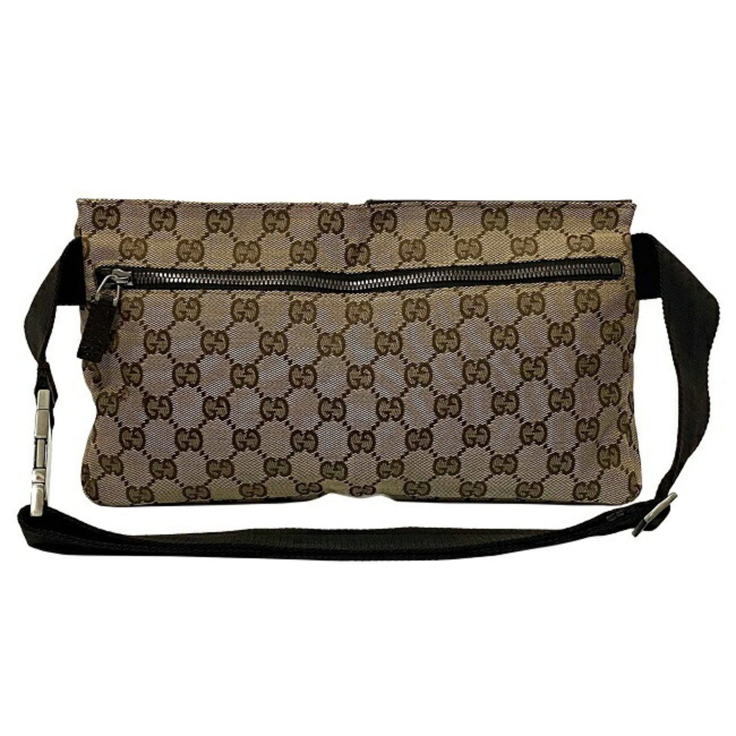 Gucci Body Bag Beige Brown GG Canvas 28566 002058 Waist Pouch Leather Gucci Belt Velcro Women's Men's Unisex