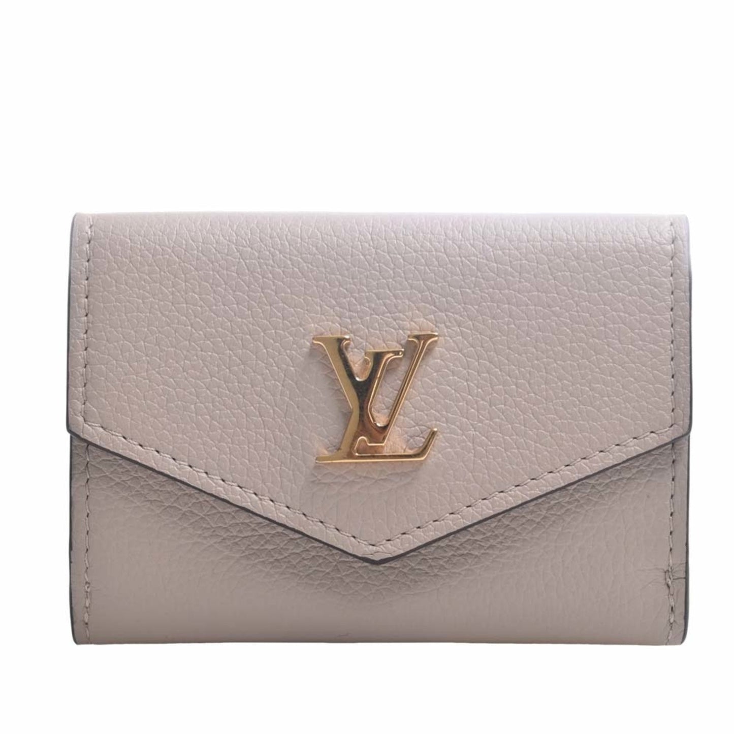 LOUIS VUITTON Leather Portefeuille Lock Trifold Wallet M69340 Greige Women's