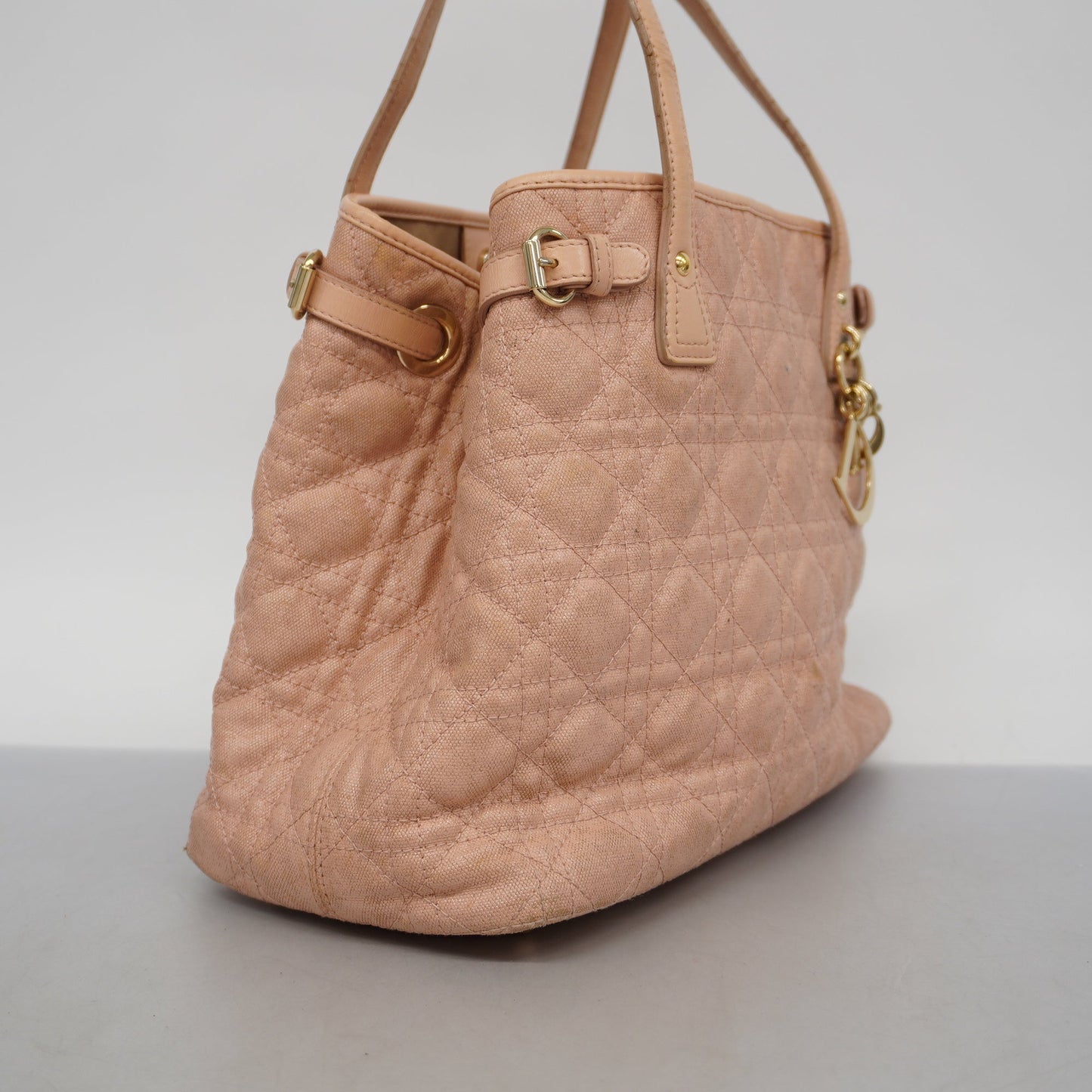 CHRISTIAN DIORAuth  Canage Women's Coated Canvas,Leather Tote Bag Salmon Pink