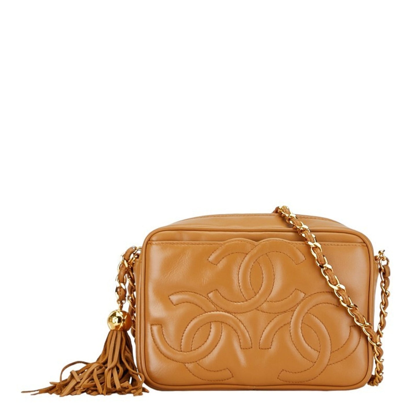 Chanel Triple Coco Mark Shoulder Bag Camel Brown Gold Leather Women's CHANEL