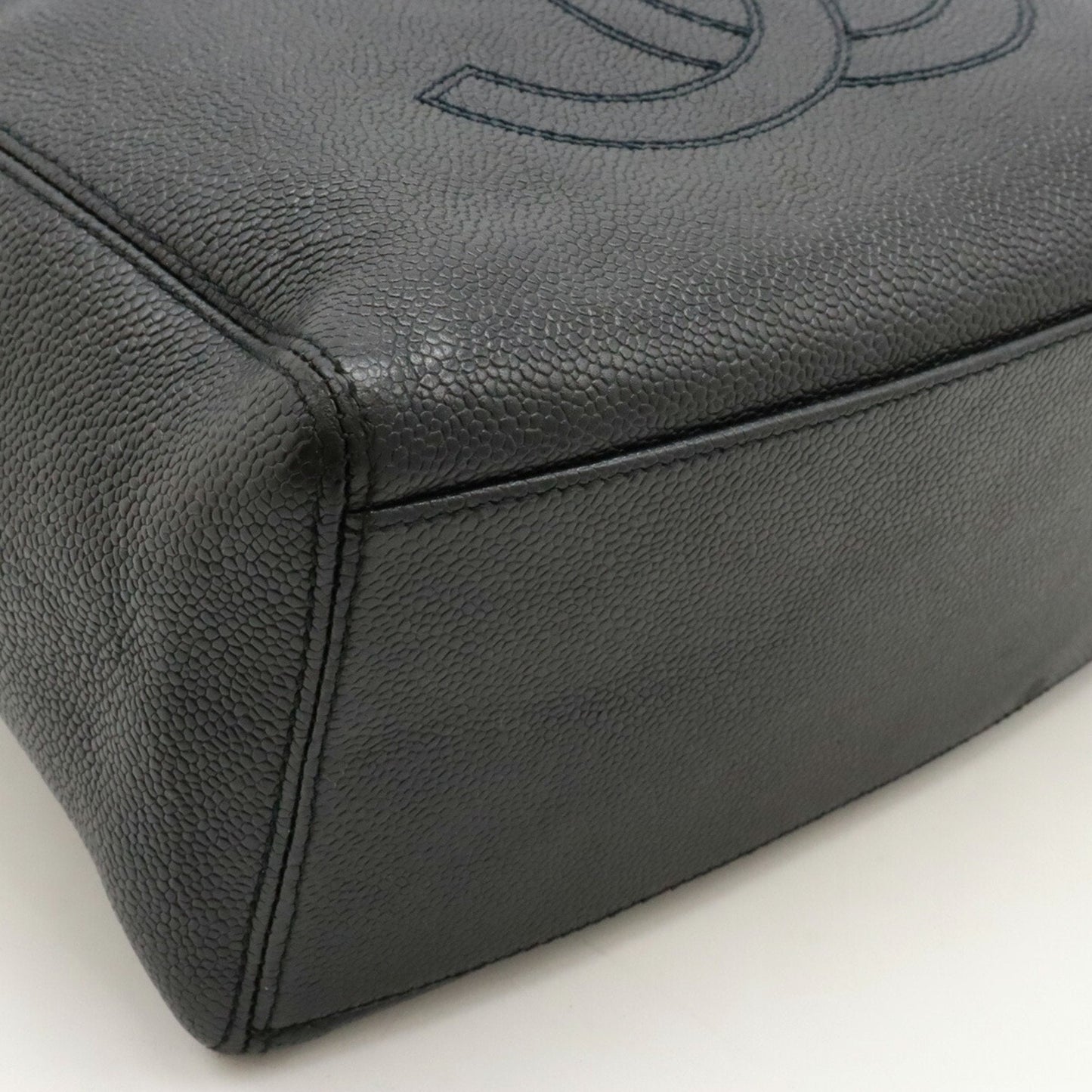 CHANEL Coco Mark Tote Bag Shoulder Caviar Skin Leather Black