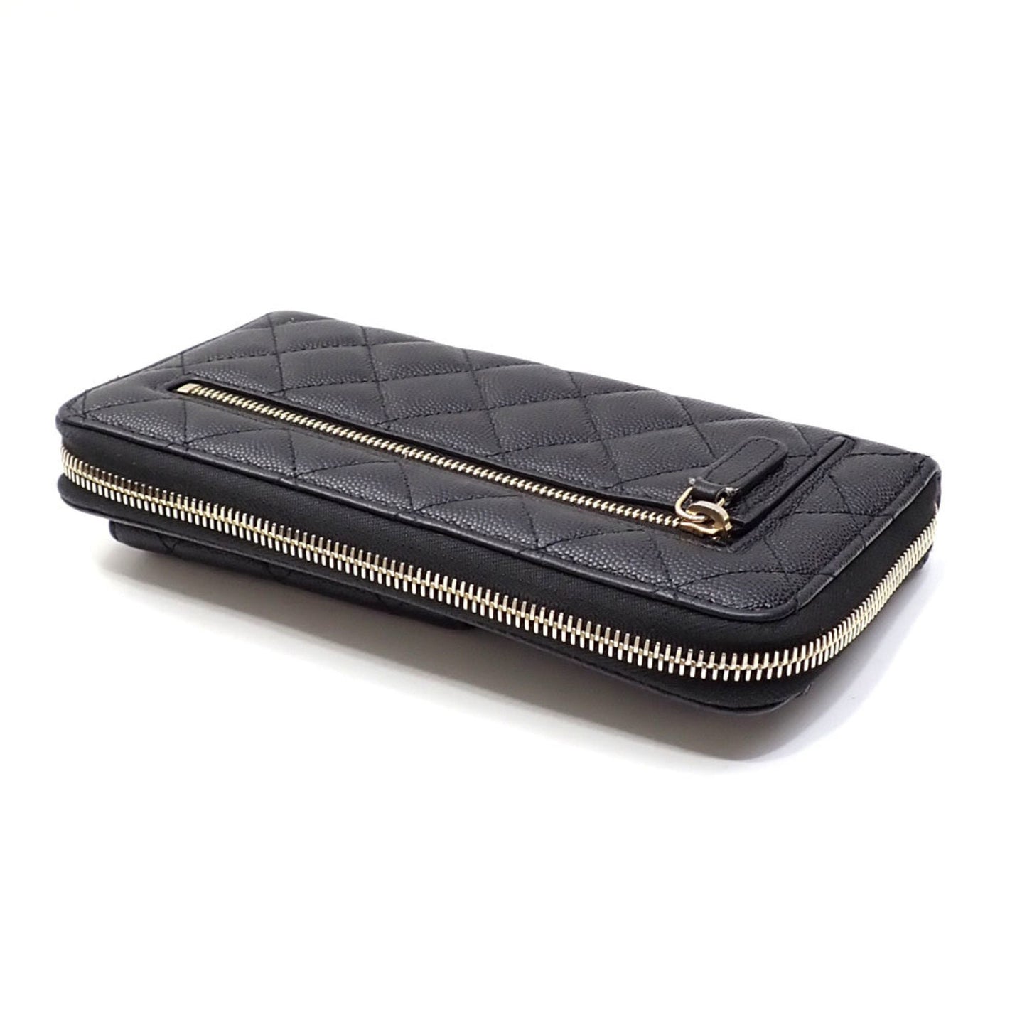 Chanel Round Long Wallet Matelasse Women's Black Caviar Skin AP1139 Coco Mark 2020 Cruise Collection