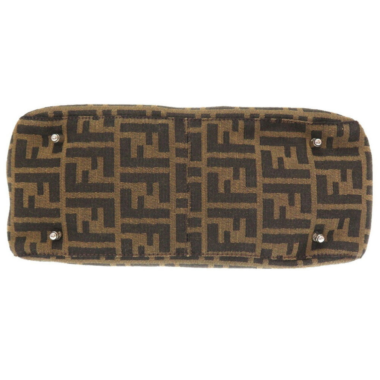 Hermes FF Zucca Pattern Canvas Leather Brown Handbag