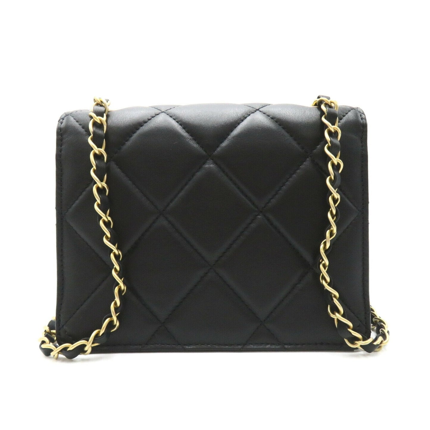 CHANEL Chain Shoulder Bag, Lambskin, Women's, Black, AS3392