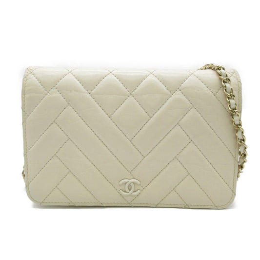 CHANEL Chain Wallet Shoulder Bag Calfskin (Cowhide) Women's White