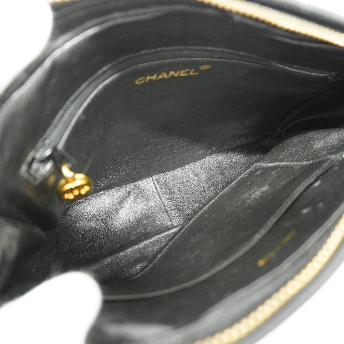 Chanel Shoulder Bag with V-stitching, Lambskin, Black, Women's