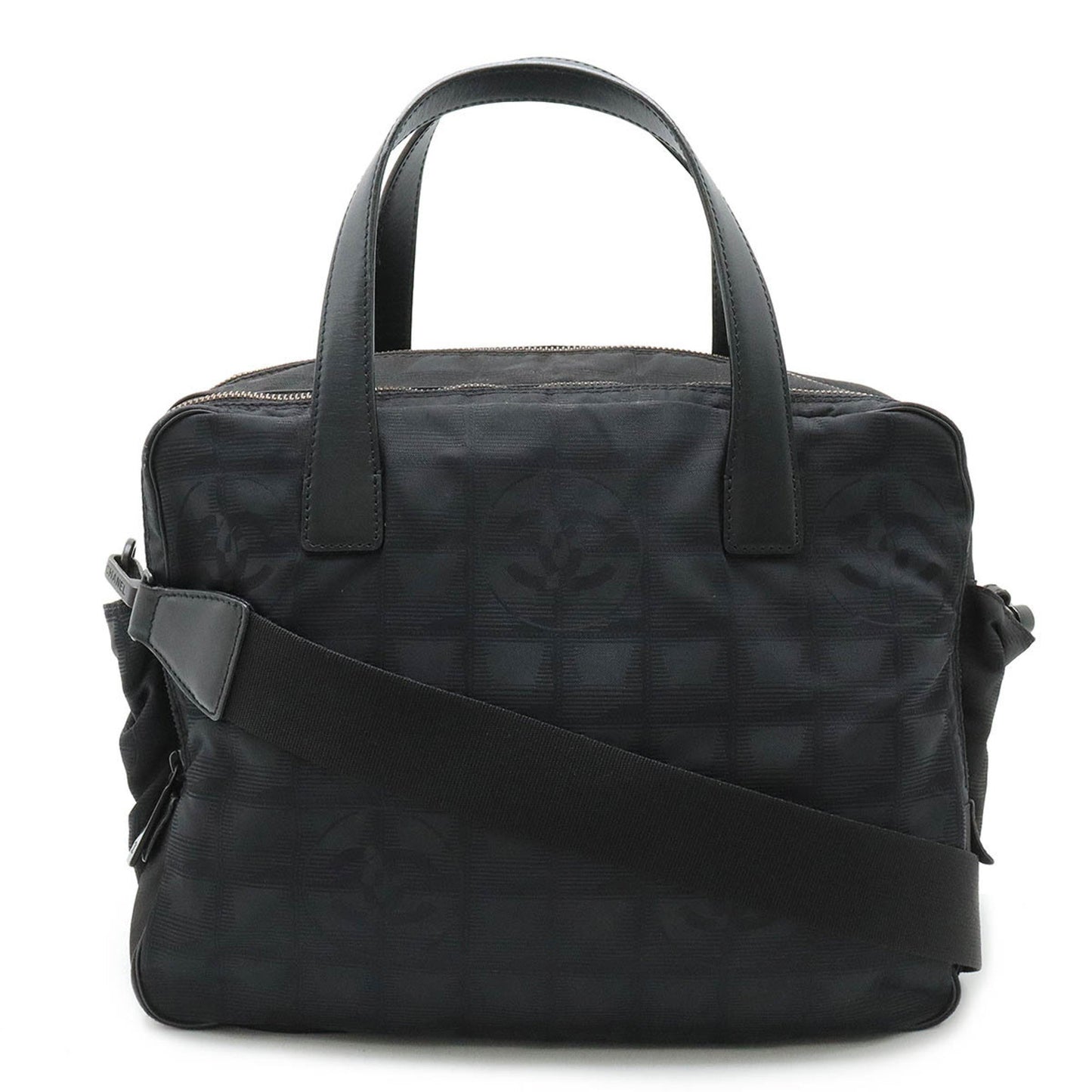CHANEL New Travel Line Handbag Tote Bag Shoulder Nylon Jacquard Leather Black A15970