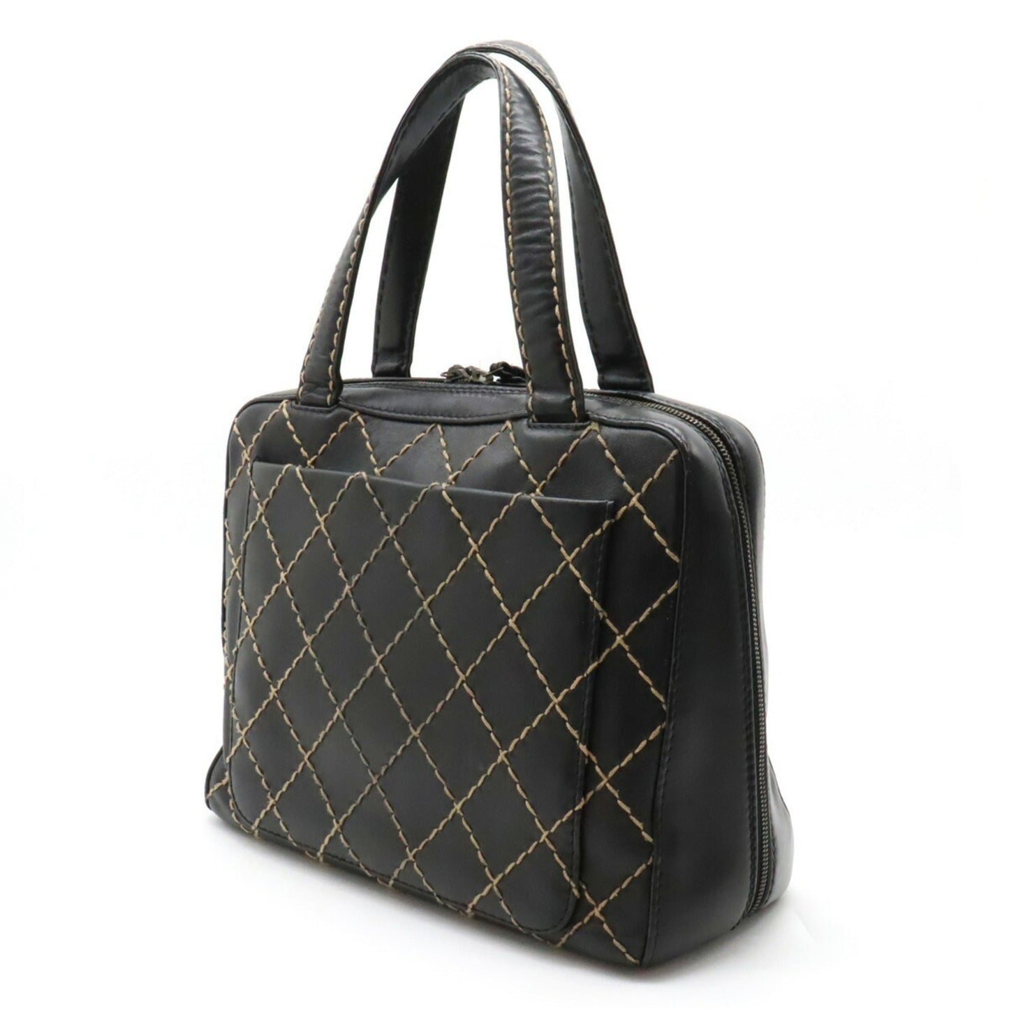 Chanel Wild Stitch Coco Mark Tote Bag HandBag Leather Black A14693