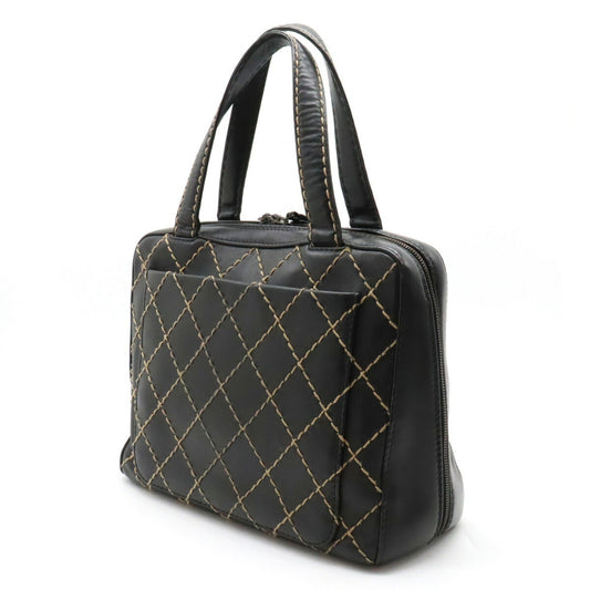 Chanel Wild Stitch Coco Mark Tote Bag HandBag Leather Black A14693