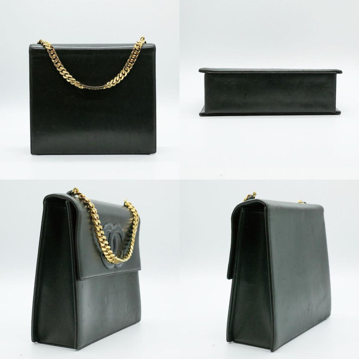 CHANEL Handbag Coco Mark Leather Black Gold Women's PD294