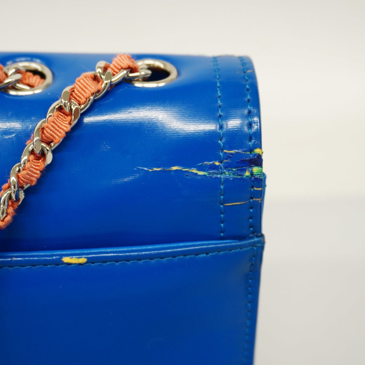 ChanelAuth  W Chain Women's Patent Leather Shoulder Bag Blue