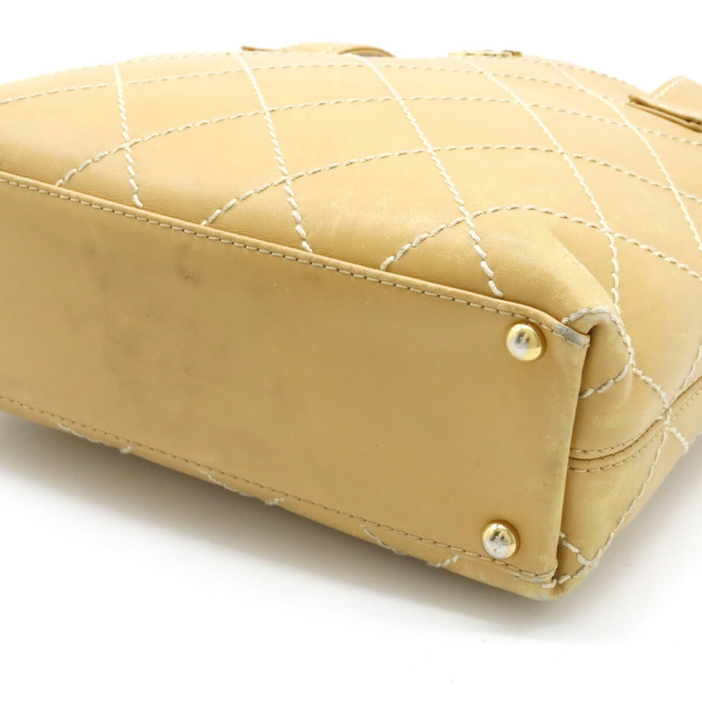 Chanel Wild Stitch Coco Mark HandBag Tote Bag Leather Beige A18126