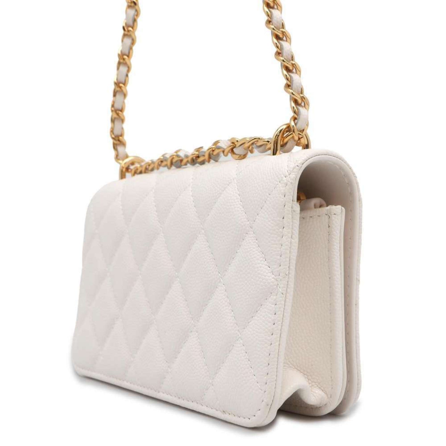 Chanel Chain Wallet Matelasse Coco Mark Caviar Skin CHANEL Pochette White Pouch Women's WALLET