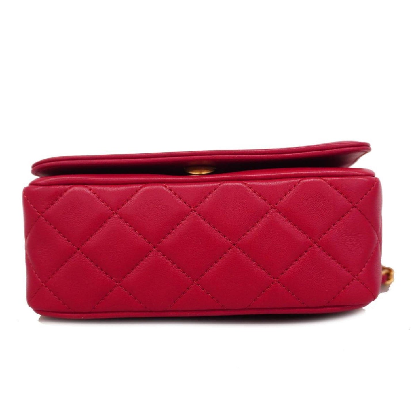 Chanel Shoulder Bag Matelasse Chain Lambskin Red Women's