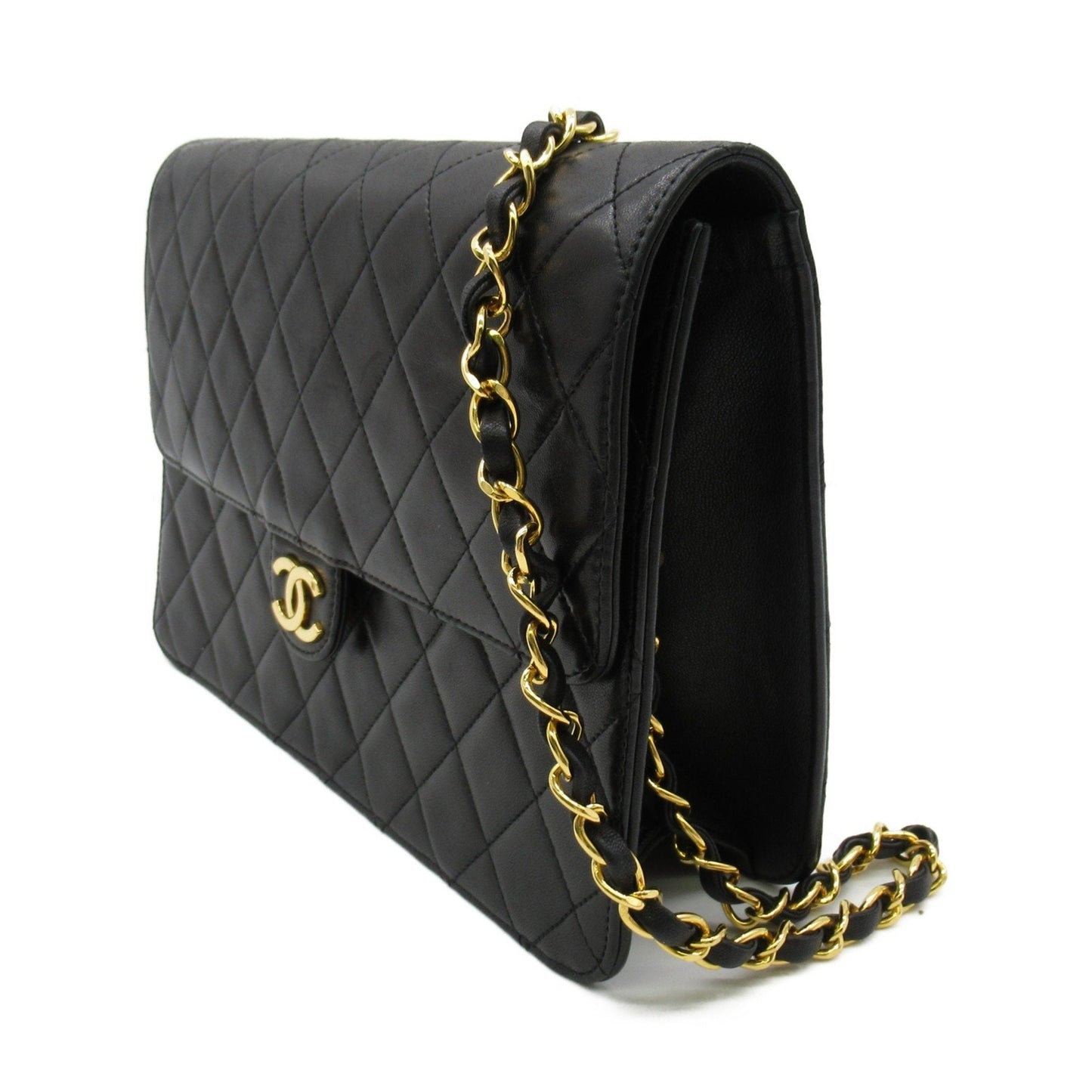 CHANEL Matelasse Push Lock Chain Shoulder Bag Black Lambskin (sheep leather)