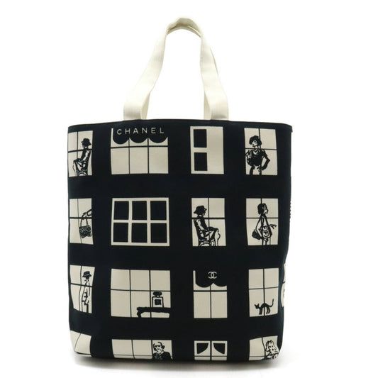 CHANEL Chanel Windows Line Coco Mark Tote Bag Shoulder Canvas Black White