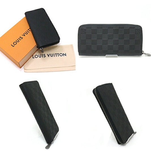 LOUIS VUITTON Zippy Vertical Damier Infini Round Long Wallet N63548 Black