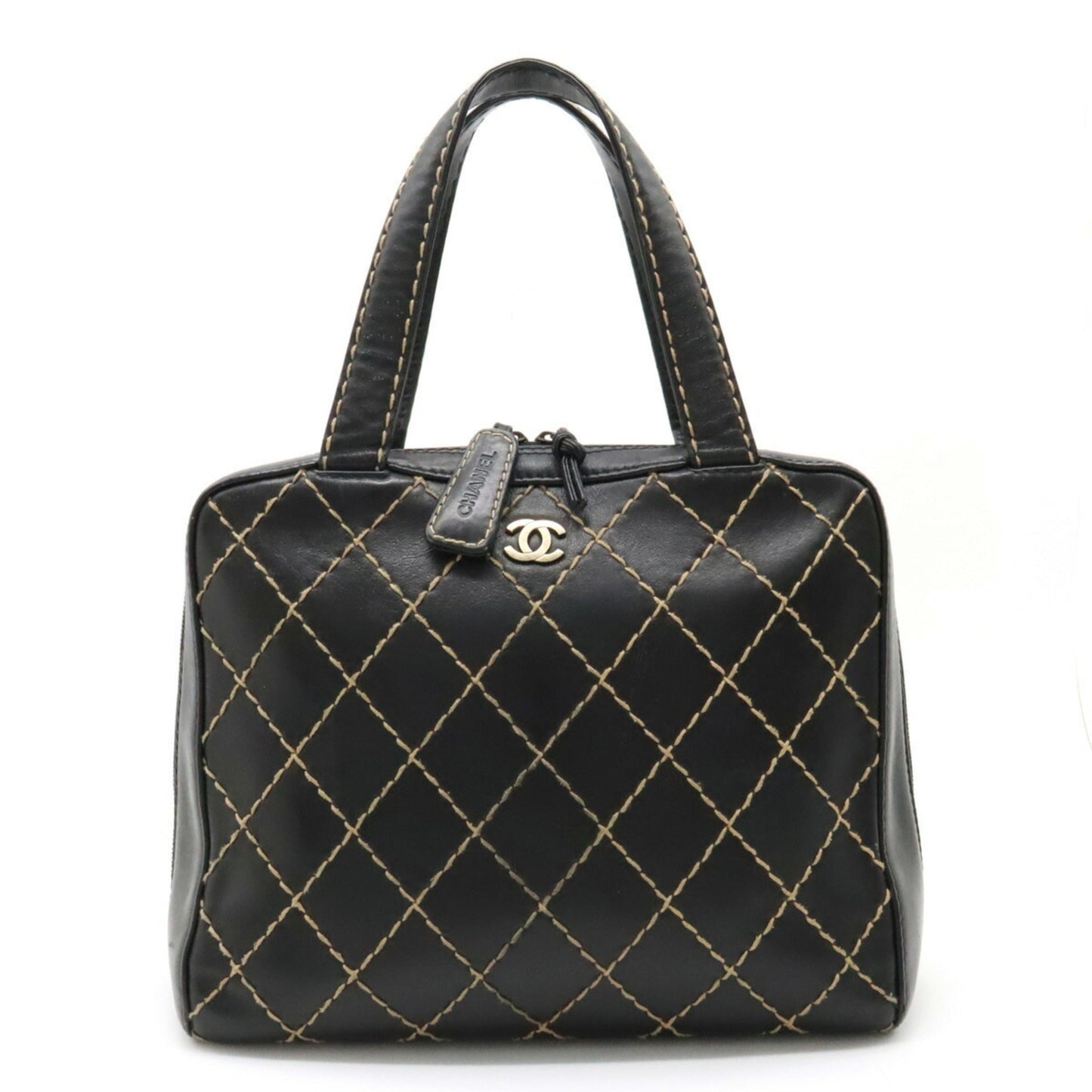 Chanel Wild Stitch Coco Mark Tote Bag HandBag Leather Black A14693