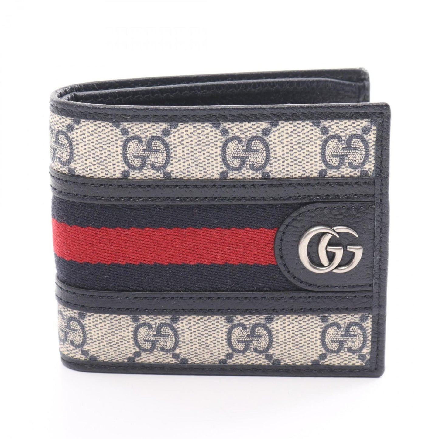 Gucci Beige Navy Red Color Pvc Coated Canvas Leather Wallet (Bi-Fold)
