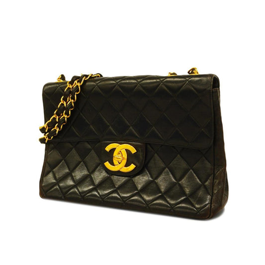 Chanel Shoulder Bag Deca Matelasse W Chain Lambskin Black Women's