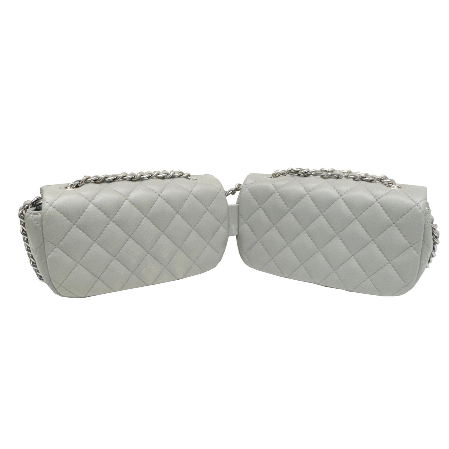 CHANEL Coco Mark Matelasse Chain Shoulder Bag 17 Series Twin Futago Lambskin Women's Light Grey