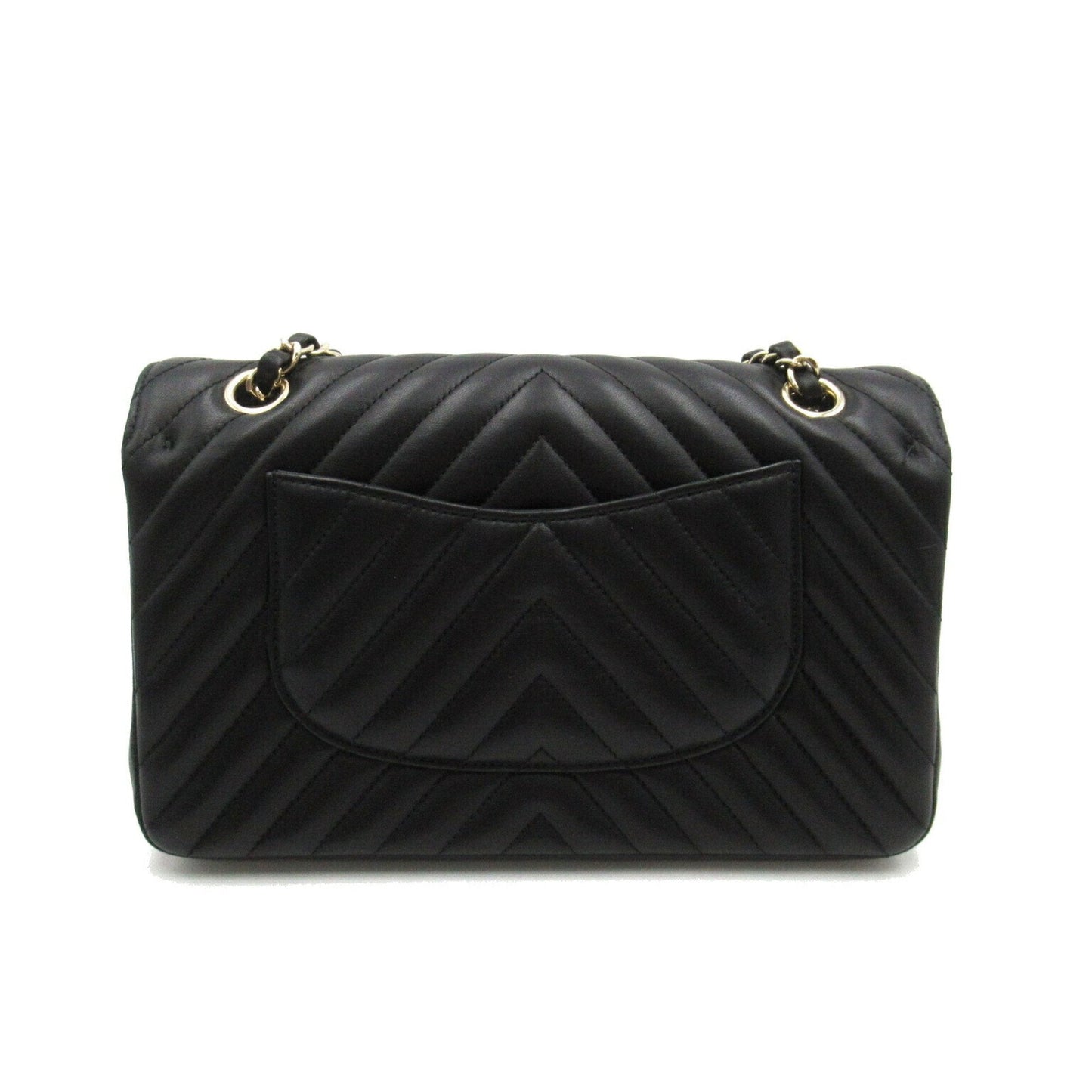 CHANEL V-stitched chain shoulder bag, lambskin, women's, black