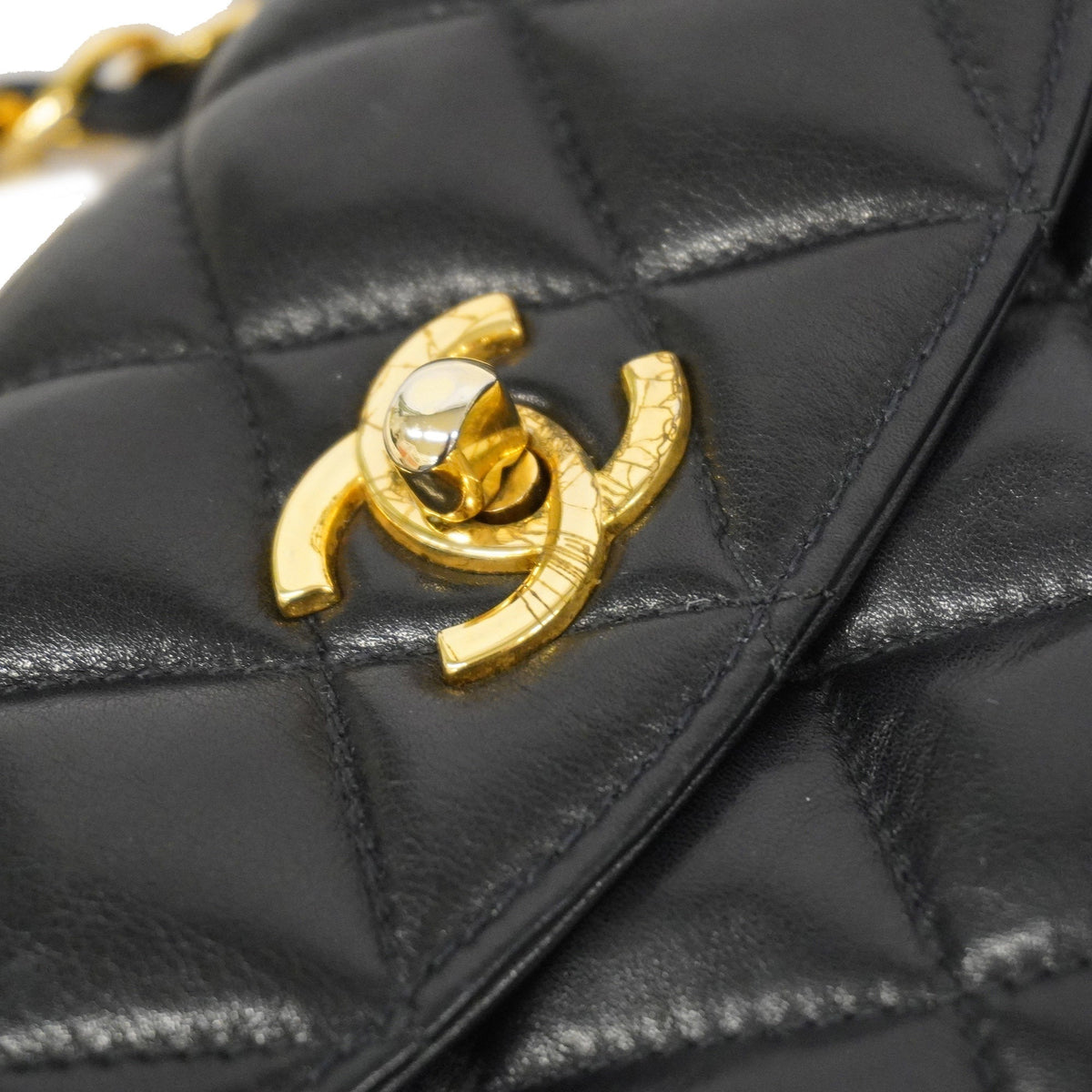 Chanel[3bd5060] Auth  handBag Matelasse lambskin black gold metal
