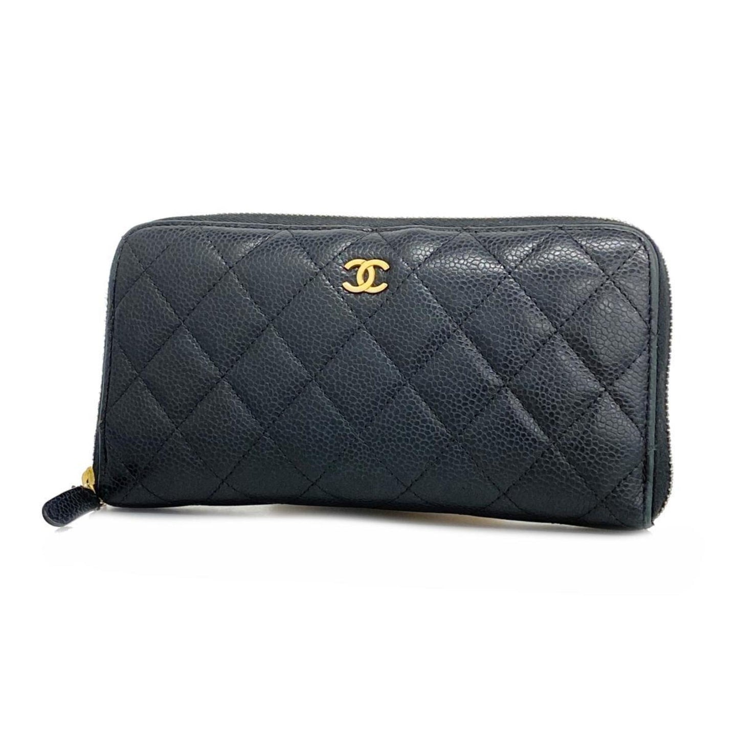 Chanel Long Wallet Matelasse Caviar Skin Black Women's