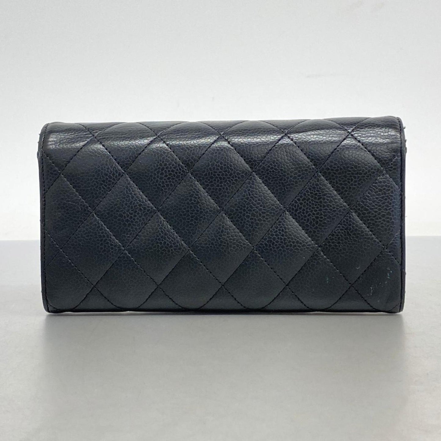 Chanel Long Wallet Matelasse Caviar Skin Black Women's