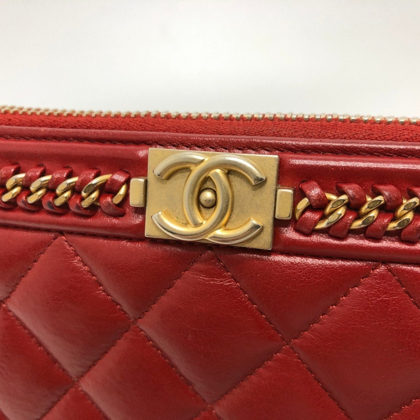 Chanel CC Mark Zip Around Long Wallet Red GoldHardware