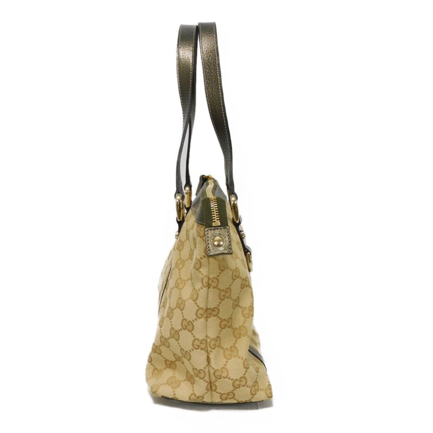 Gucci Beige Gg Canvas Leather Tote Bag